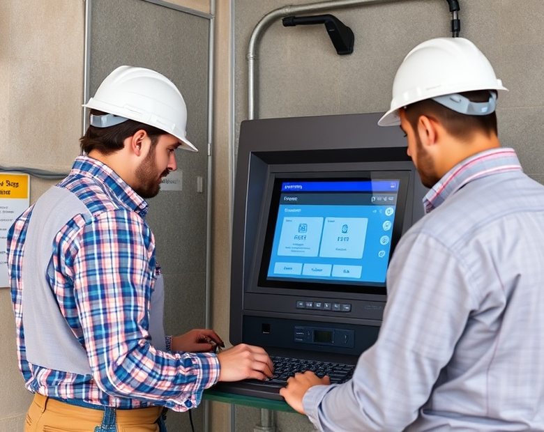 Field service team working on a self-service terminal