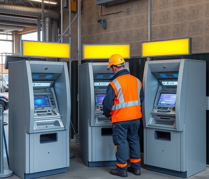 Technician carrying out maintenance on an ATM