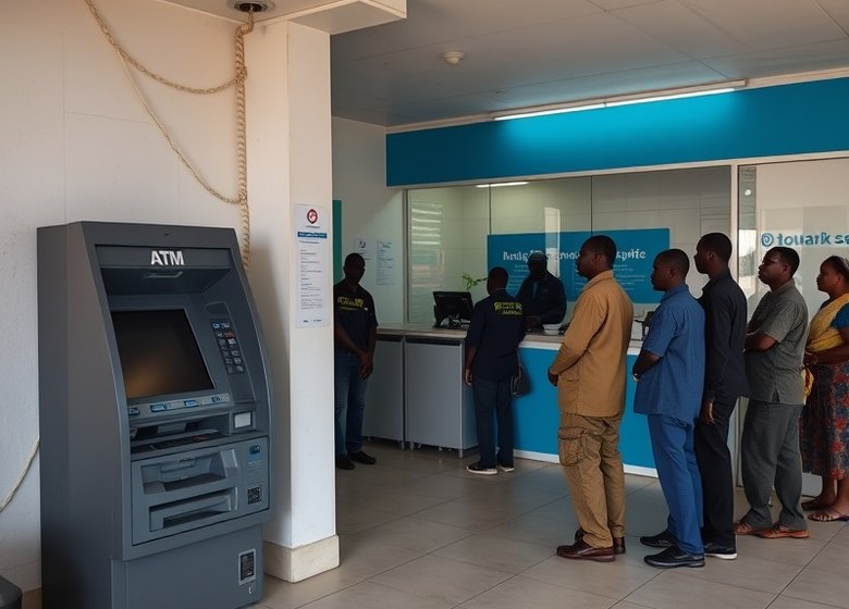 Before — Terminal out of service at peak hours: the wait moves to the teller desk.